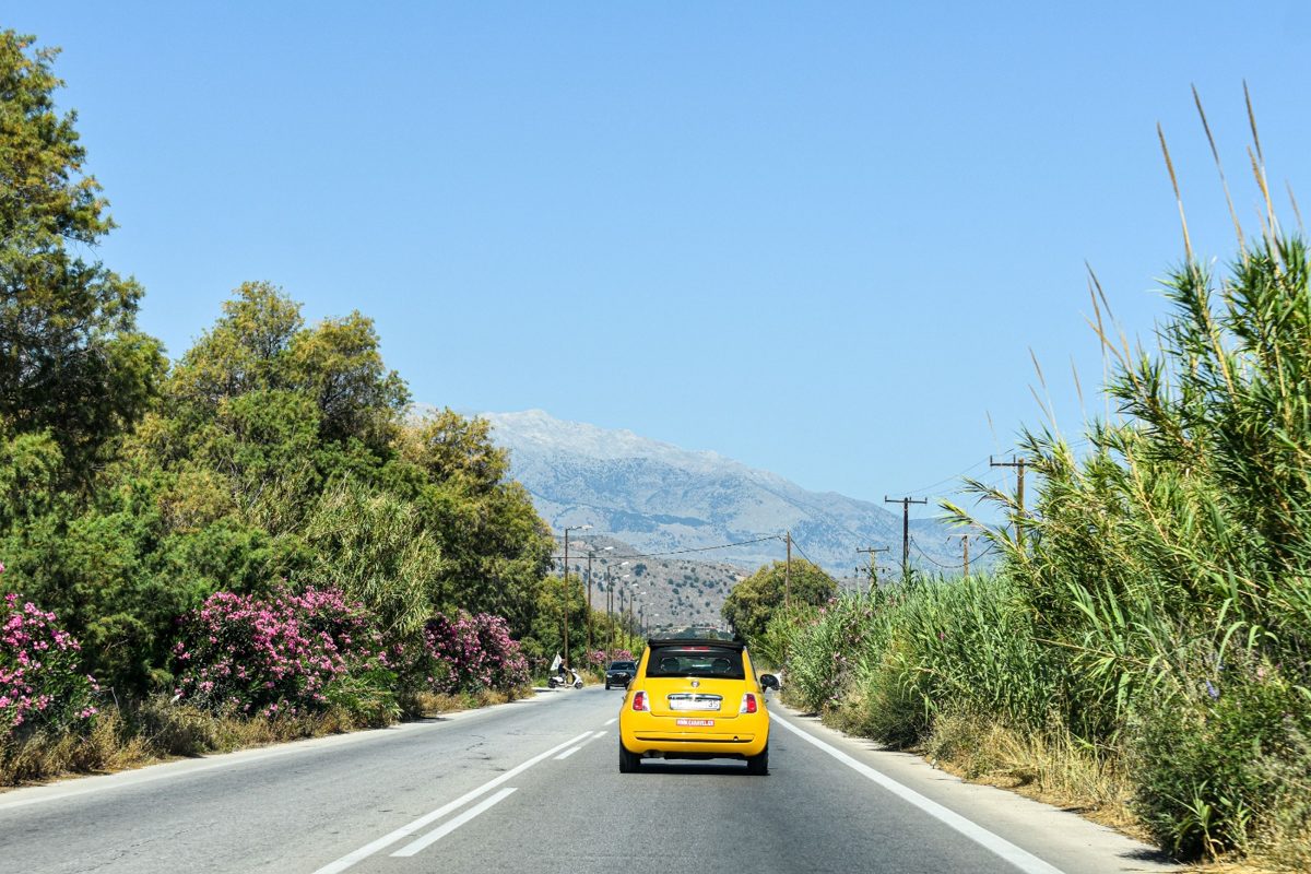 Rental car on a Cretan road